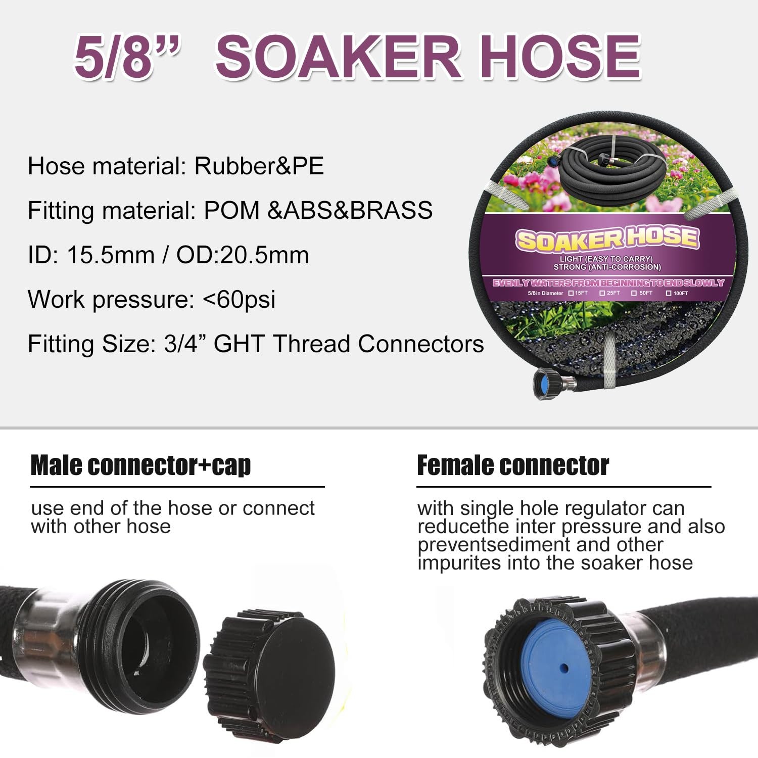 Soaker Hose 75ft - 5/8 Round Garden Soaker Hoses, Heavy Duty Irrigation Drip ... gallery