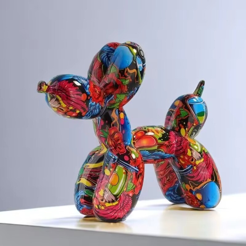 Graffiti Balloon Dog Statue, Modern Pop Art Sculpture, Multicolor Resin Home Dec gallery