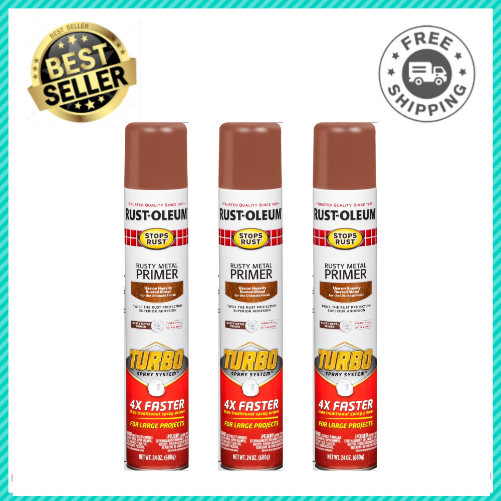 Rusty Metal Red, Rust-Oleum Stops Rust Primer Turbo Spray Paint, 24 oz (3 Pack) gallery