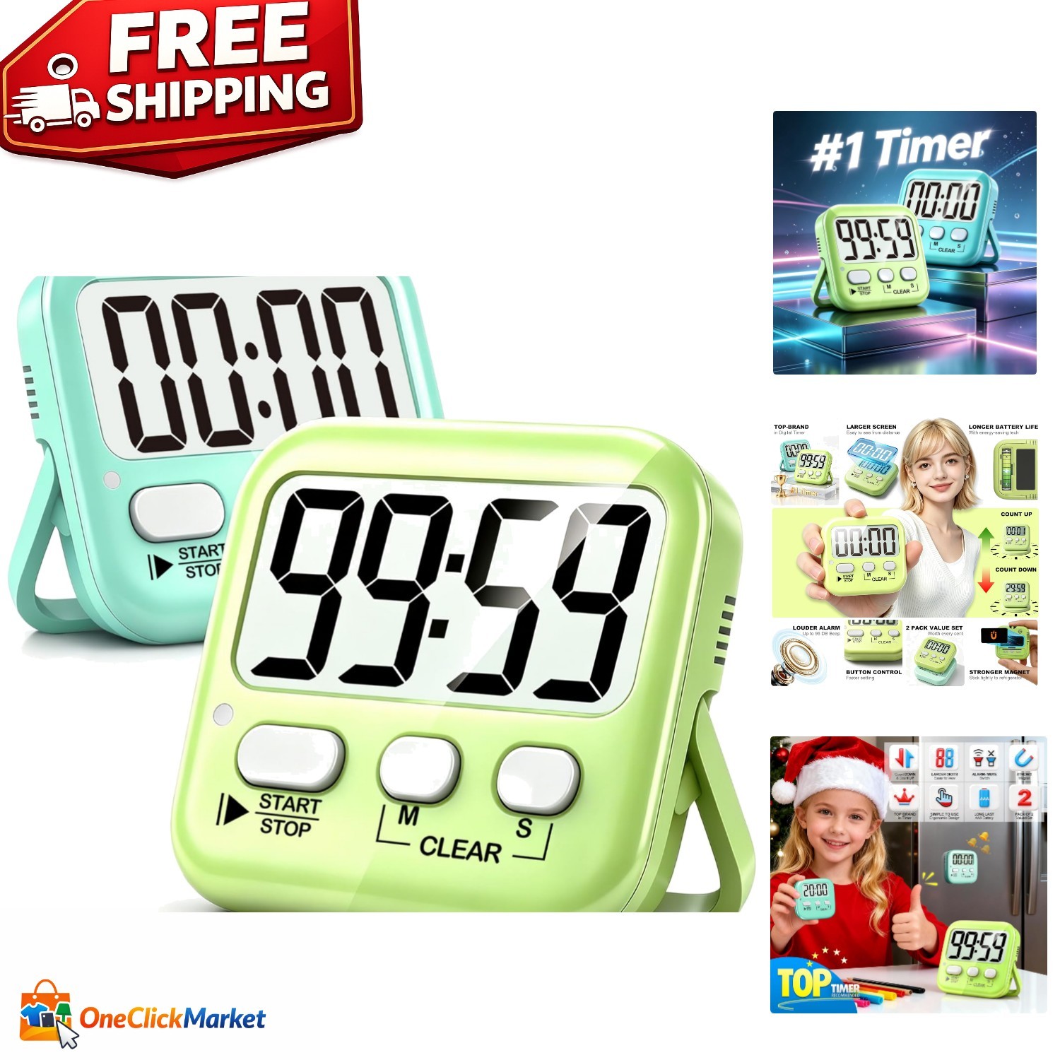 Loud/Silent 2 Pack Digital Timers - Perfect for Kitchen, Classroom & Exercise gallery