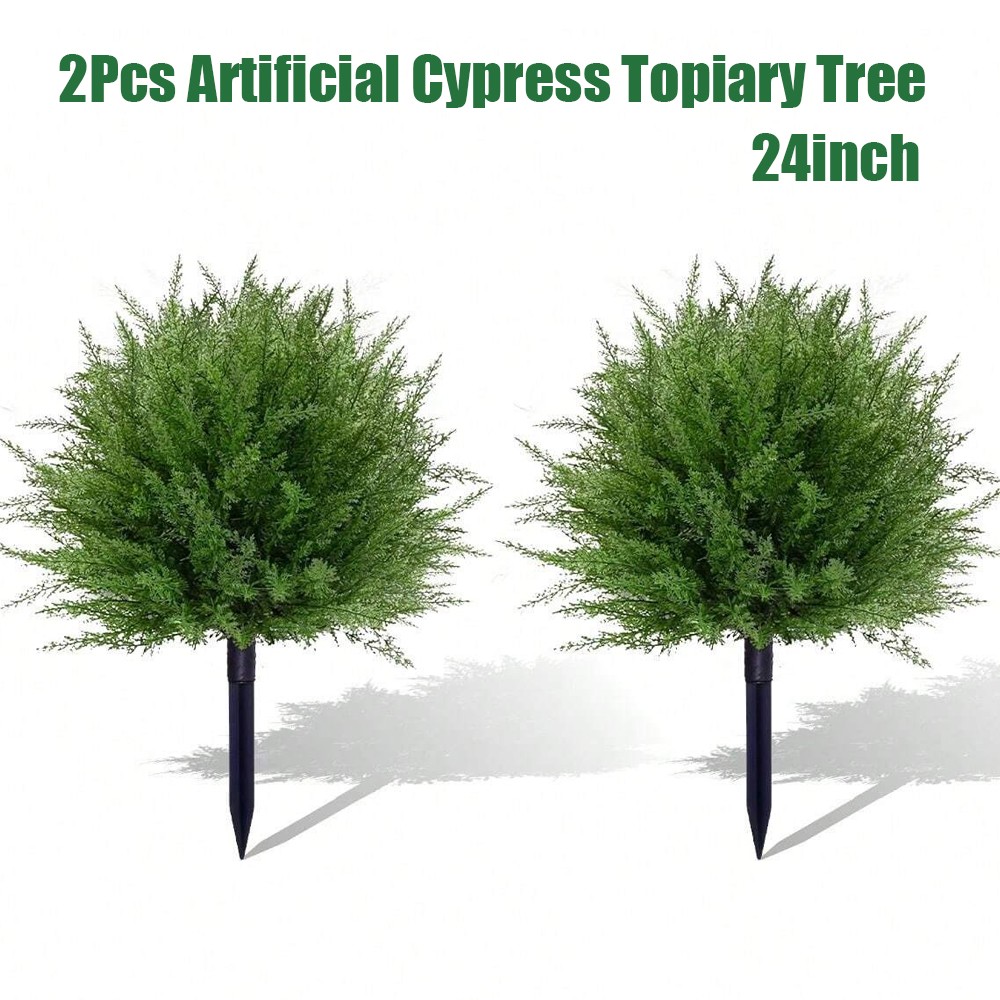 2Pc Artificial Cypress Topiary Tree Fake Faux Cedar F Porch Outdoor UV Resistant gallery