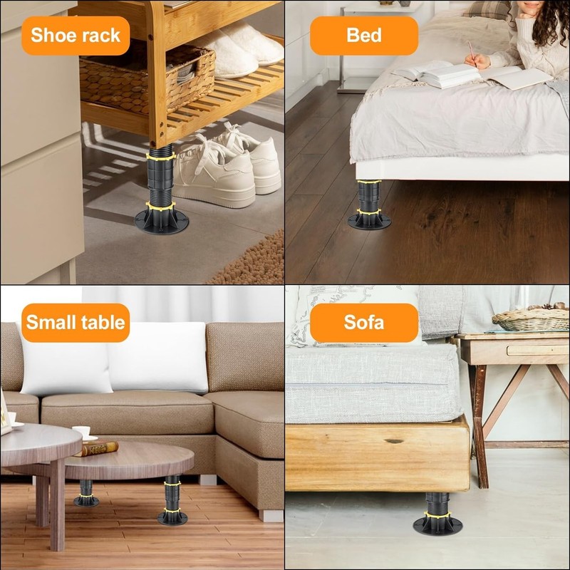 4 Pcs Adjustable Height Bed Support Legs 8.5-14.17 inch gallery