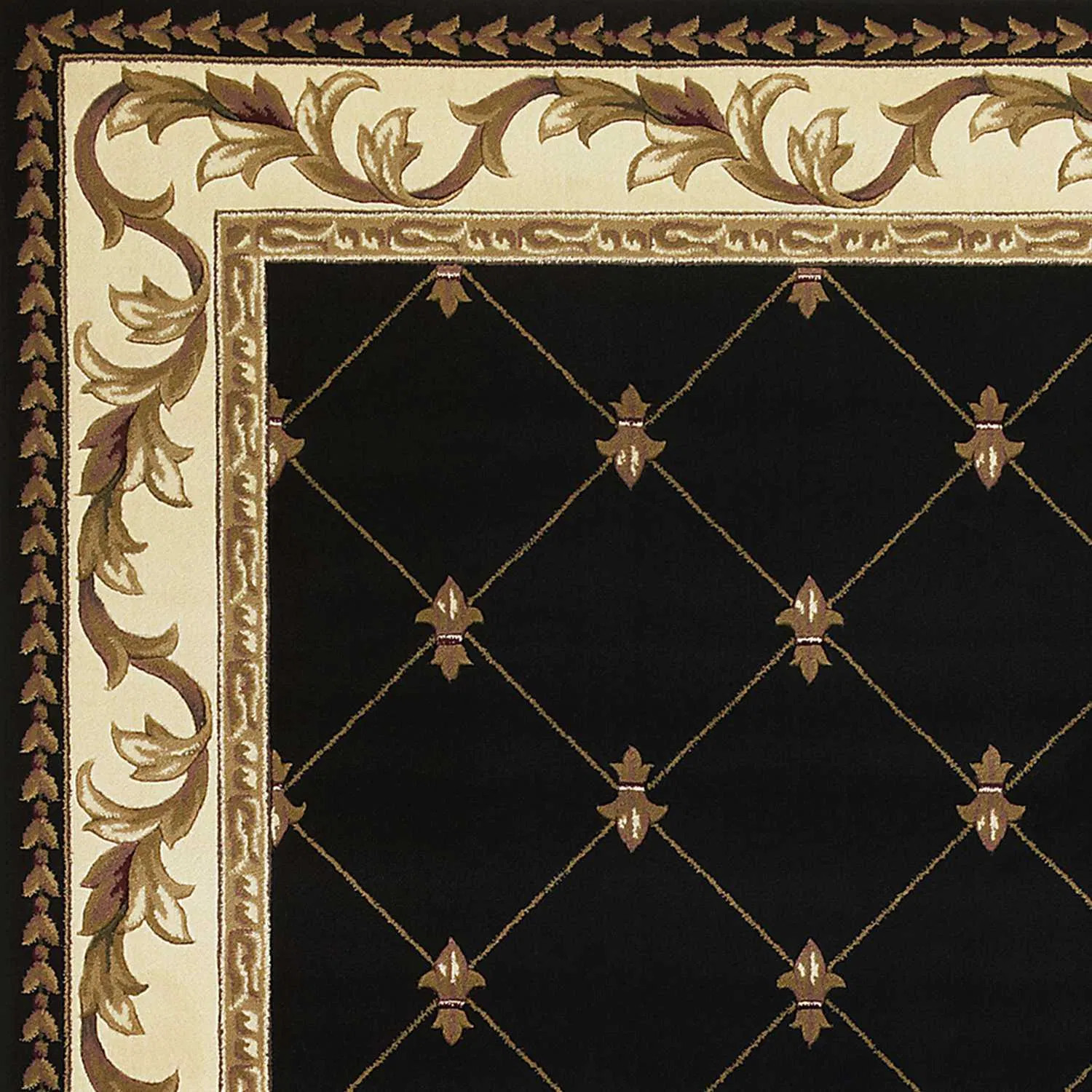 2' X 3' Black Machine Woven Hand Carved Fleur De Lis Indoor Accent Rug gallery