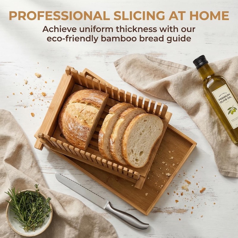 Bread Slicer for Homemade Bread, Adjustable with Foldable Slicing Guide & Cru... gallery