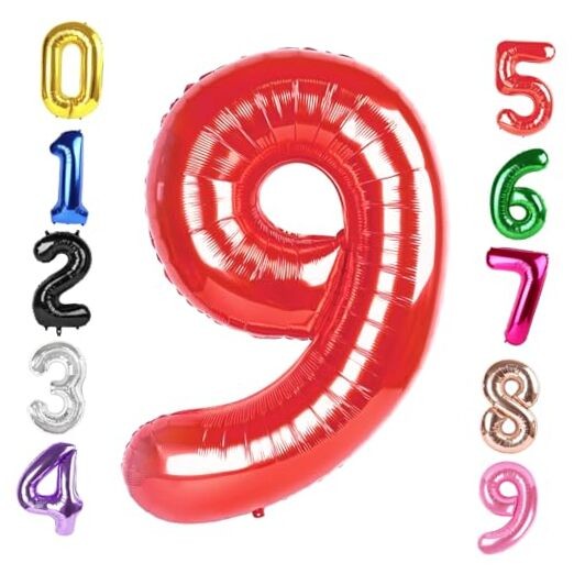 40 Inch Balloon, Giant 9 Number Balloons for 9th Birthday Number 9 Red gallery