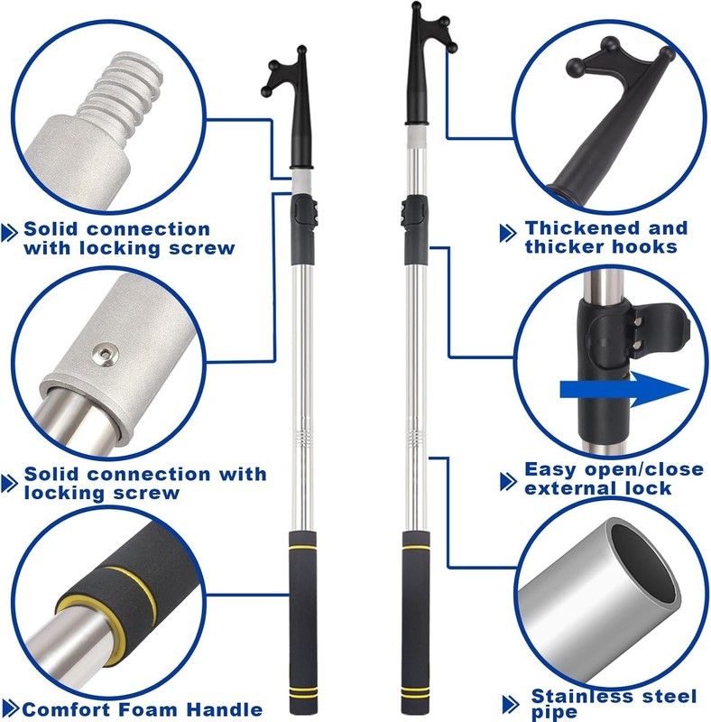 Telescoping Boat Hook Pole for Docking, 4.8ft Boat Hook long handle heavy... gallery