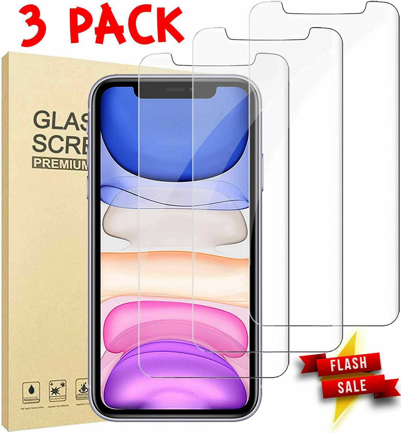 3 Pack Tempered Glass Screen Protector FULL COVERAGE for iPhone 11 Pro MAX gallery