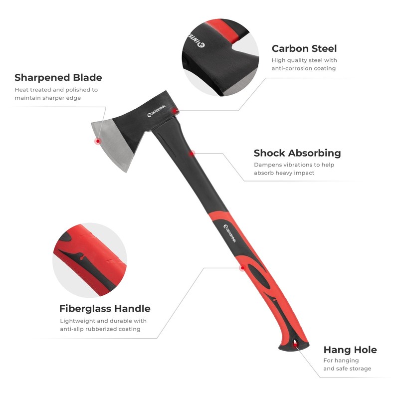 INTERTOOL 24-inch Mid-Size Felling Axe, 2.2 lbs Wood Chopping Ax HT08-0263 gallery