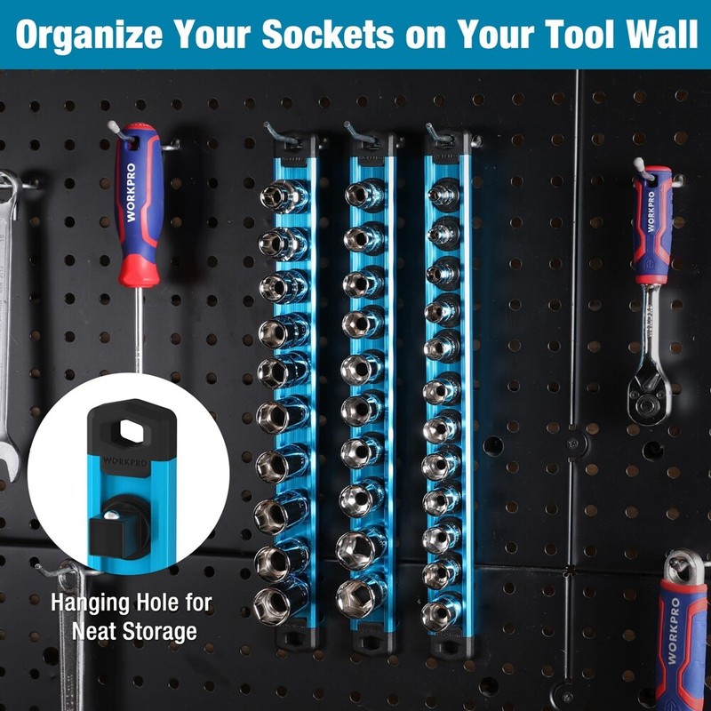 WORKPRO 3/8-Inch Dr Magnetic Socket Organizer Aluminum Alloy Socket Rail Holders gallery