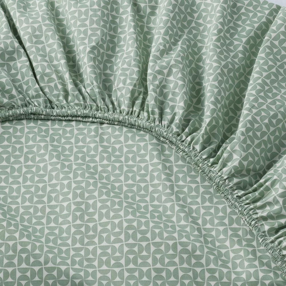 Full Cotton Blend Sateen Sheet Set Green Geo - Room Essentials gallery
