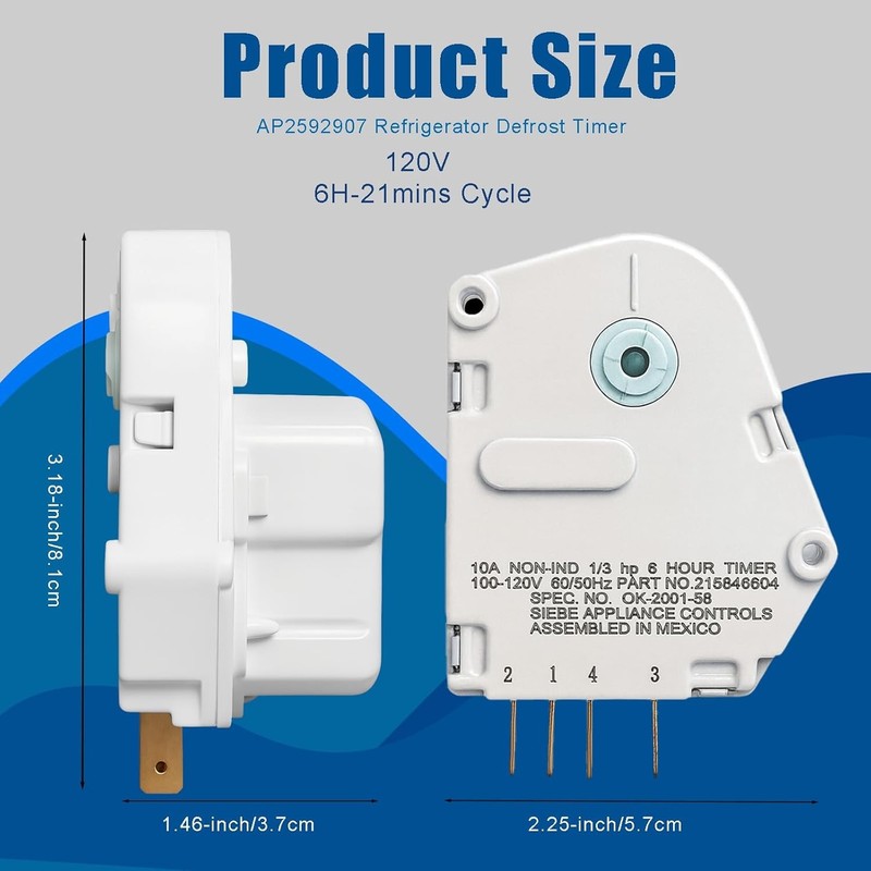 AP2592907 Refrigerator Defrost Timer 120V Fits Frigidaire Freezer 215846604 gallery