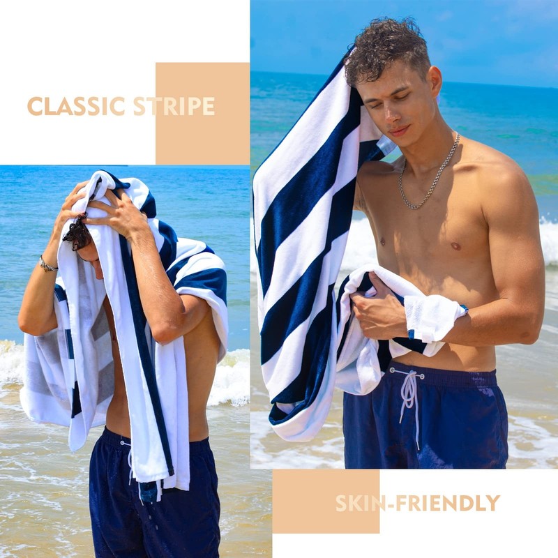 4 Pack Cotton Oversized 35X70 Inches Soft Cabana Stripe Thick Beach Towel, Super gallery