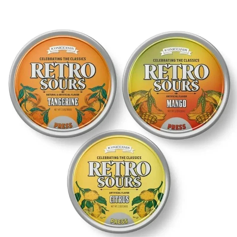 Retro Sours Hard Candy Trio Pack – Bold Mango, Zesty Lemon & Juicy Orange Flavor gallery