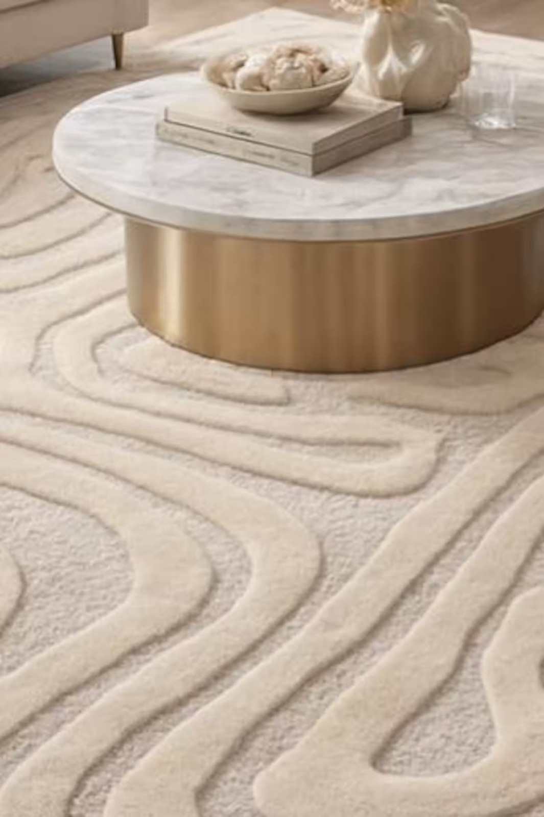 Handmade Ivory Cream Hand Tufted Wool Rug | High Low Pile for home decor gallery