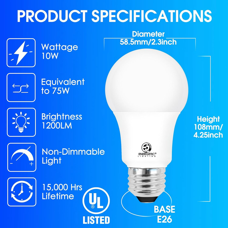 A19 75 Watt Equivalent Light Bulbs, Super Bright 1200LM, Cool White 4000K 10W LE gallery