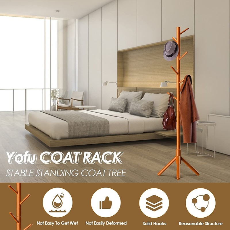 Coat Rack Adjustable beech coat racks stand Freestanding Coat Tree w/ 3 Sections gallery