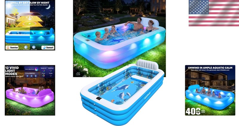 Extra Large Solar-Powered Inflatable Pool With Lights for Family Fun - 120x73x20 gallery