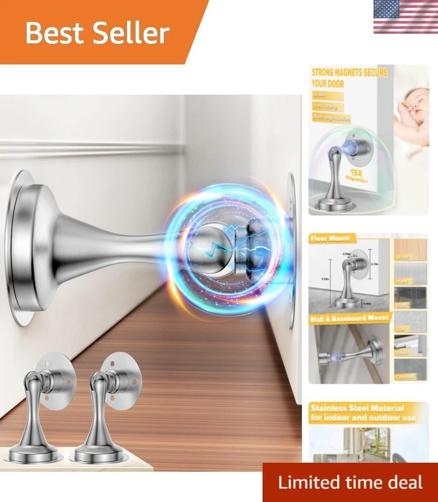 Magnetic Door Stopper 2 Pack, Stainless Steel Door Catch, Wall Floor Mount gallery
