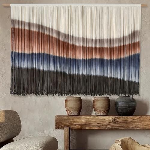 Large Macrame Wall Hanging Tie-Dye Boho Wall Art Fiber Art Decor Brown and Blue gallery