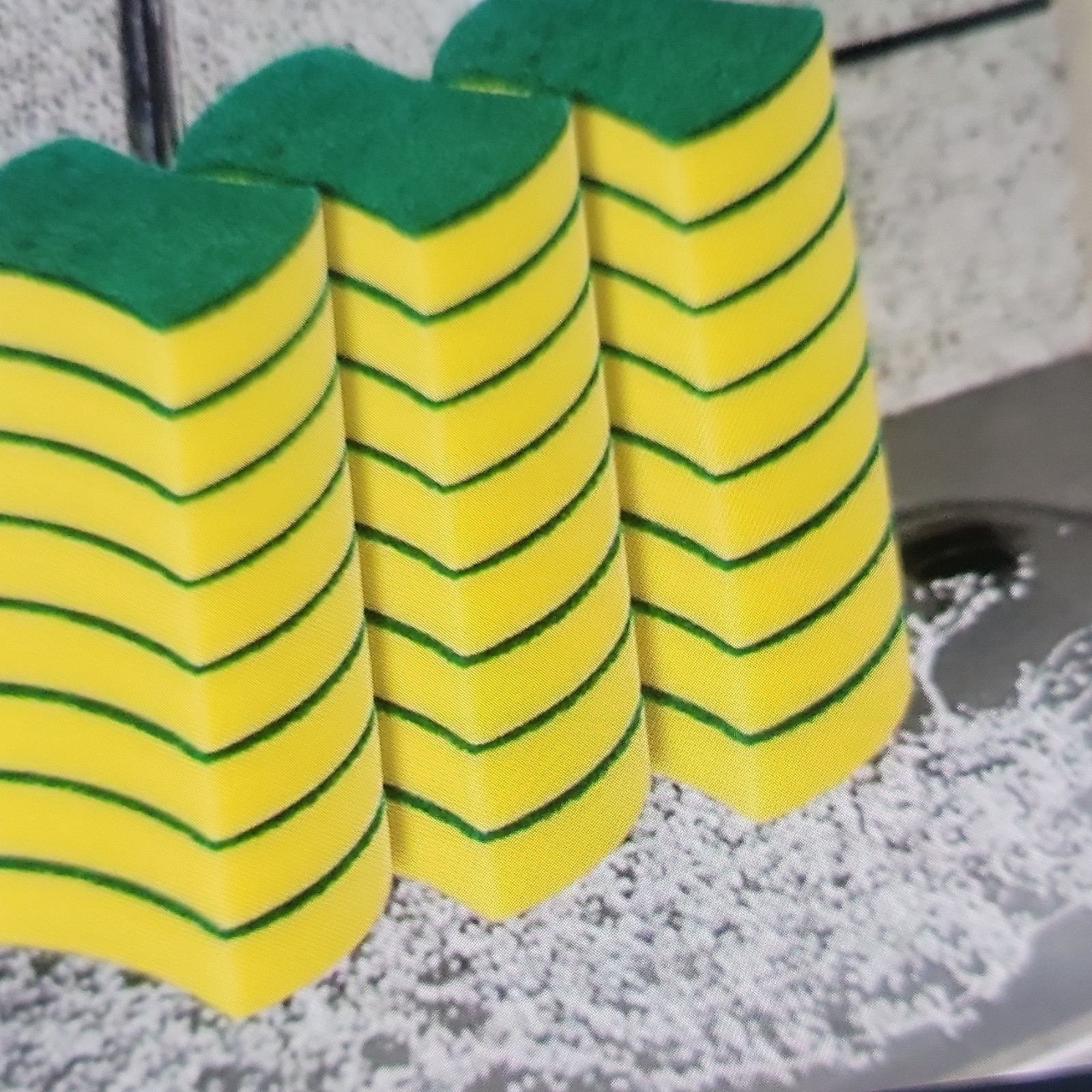 10 Pack Yellow & Green Scrubbing Sponges Foam Synthetic Fiber 8cm x 10cm x 3cm gallery