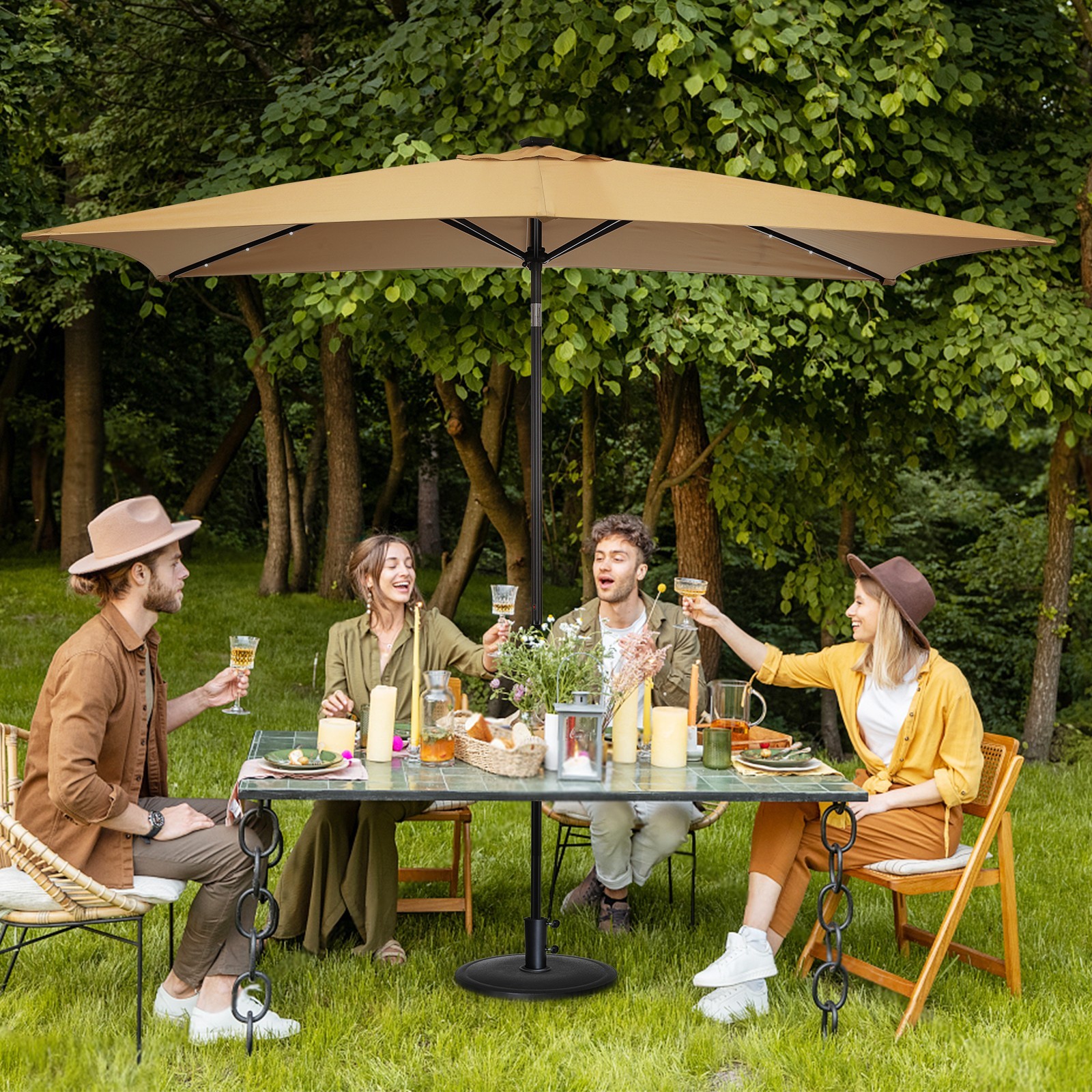 Sun-Ray Rectangle Umbrella 6.6 by 9.9 FT, Solar LED Lights, Tilt & Crank Lift gallery