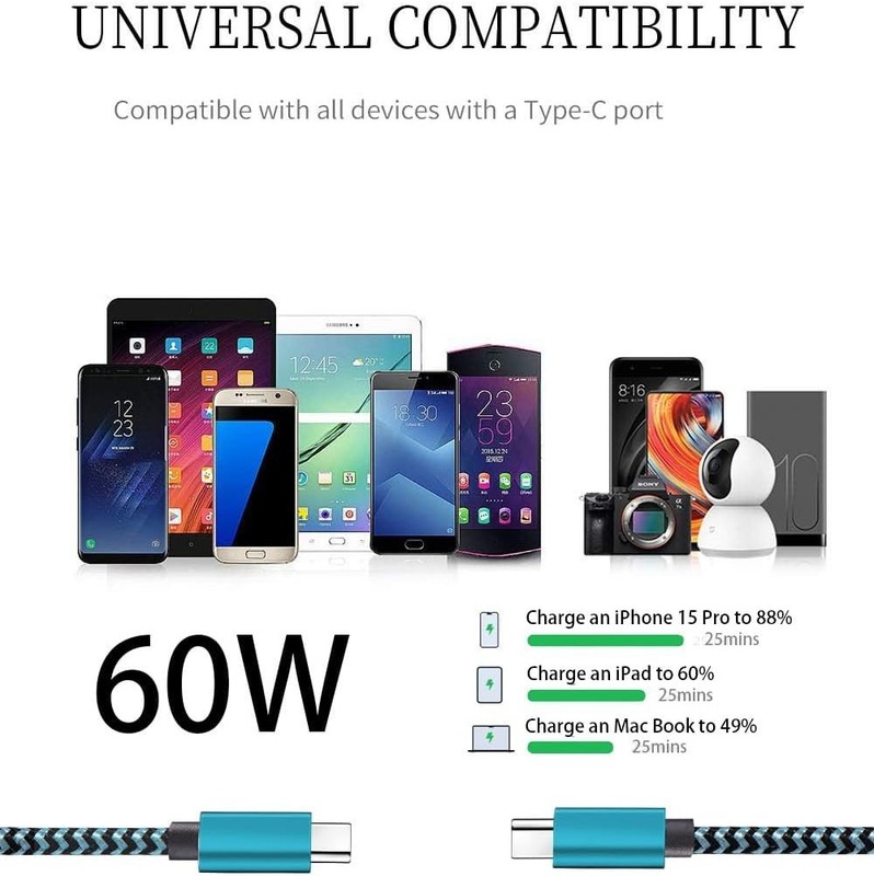 Teeind Type C Cable Fast Charging, Tpc002 3 Pack(3Ft/0.9M 60W) C to Type C Charg gallery