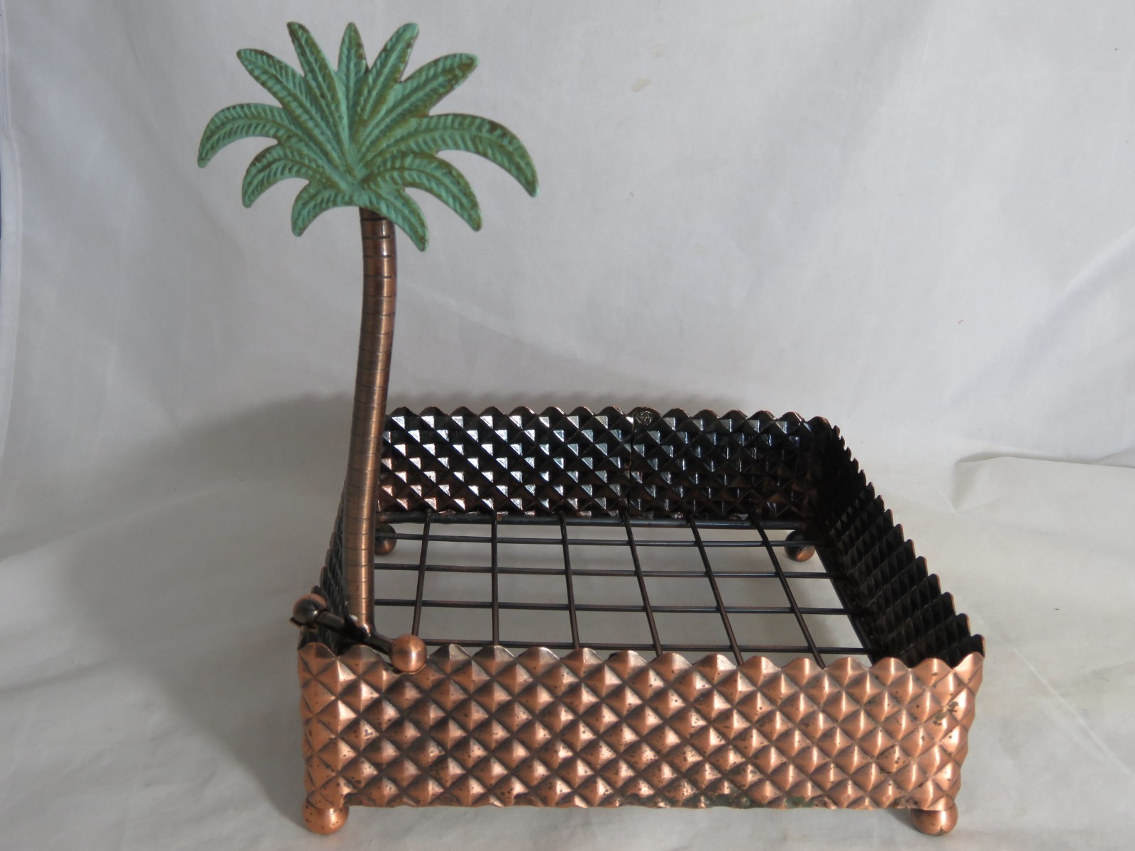 Square Metal Copper Toned Paper Napkin Holder with Hinged Palm Tree Holder gallery