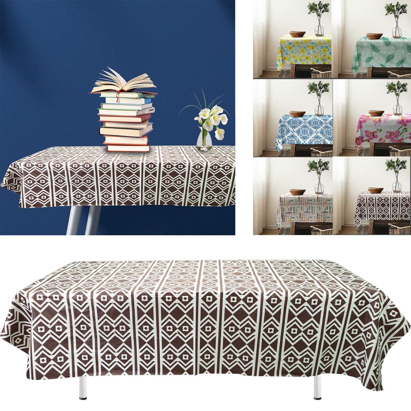 Vinyl Tablecloth Flannel Backed PVC Table Cover Waterproof Oil-Proof Wipeable gallery