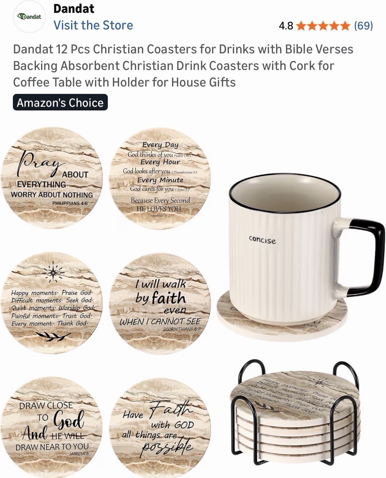 12 Pcs Christian Coasters for Drinks with Bible Verses Backing Absorbent Chri... gallery
