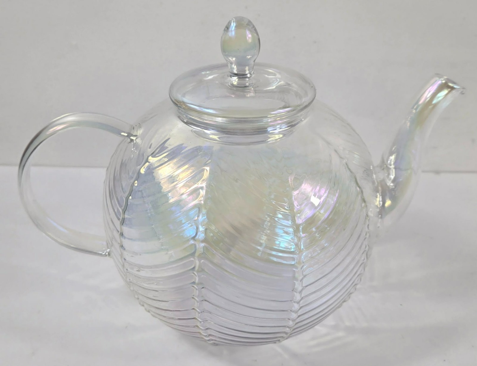 Iridescent Textured Herringbone Pattern Borosilicate Glass Tea Pot gallery