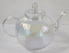 Iridescent Textured Herringbone Pattern Borosilicate Glass Tea Pot