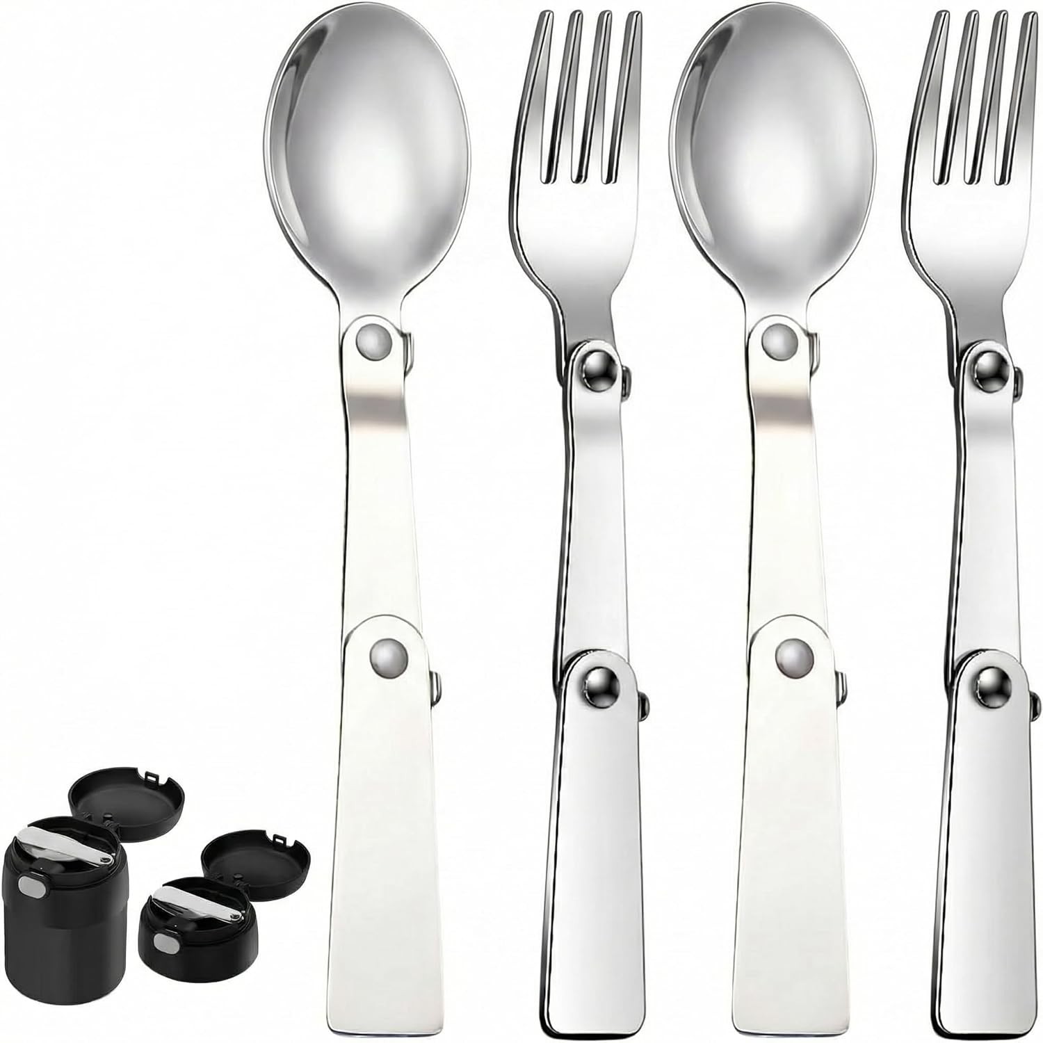 2pcs Folding Spoon & Fork Set Compatible with Thermos Stainless King Travel gallery