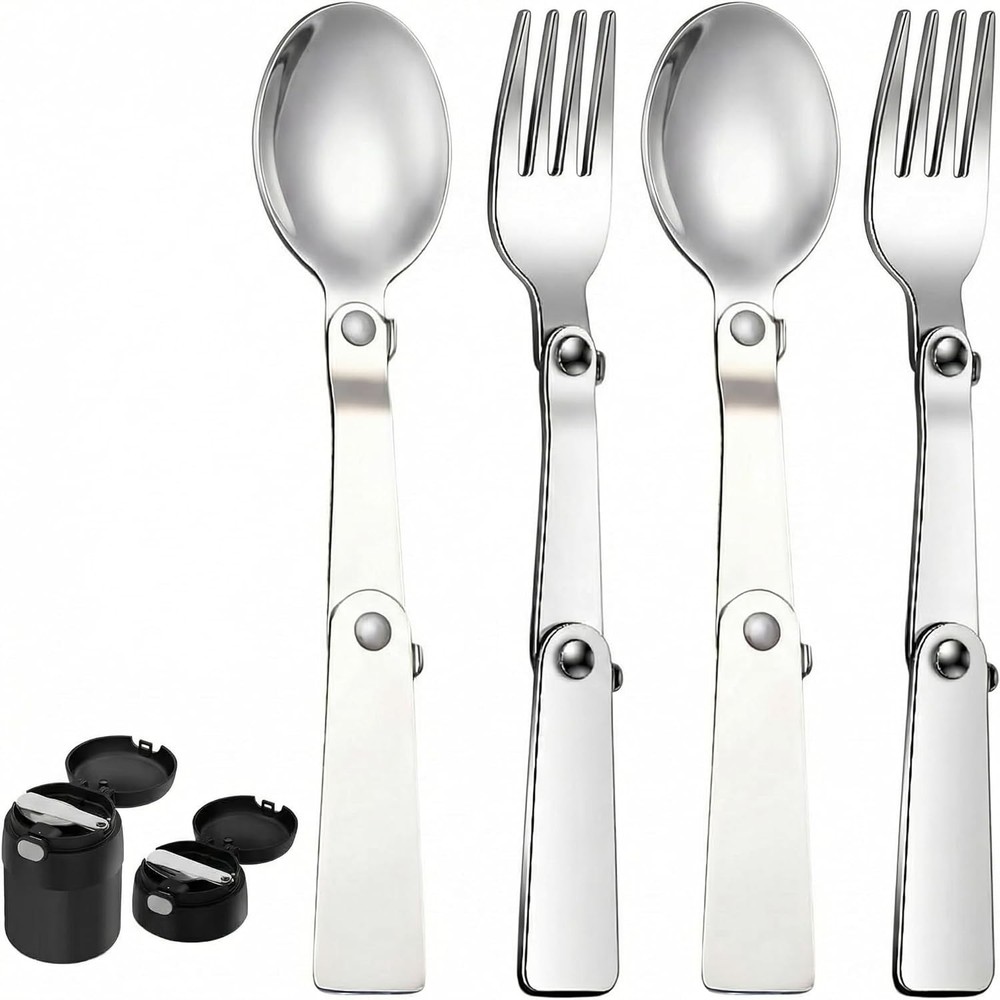 2pcs Folding Spoon & Fork Set Compatible with Thermos Stainless King Travel