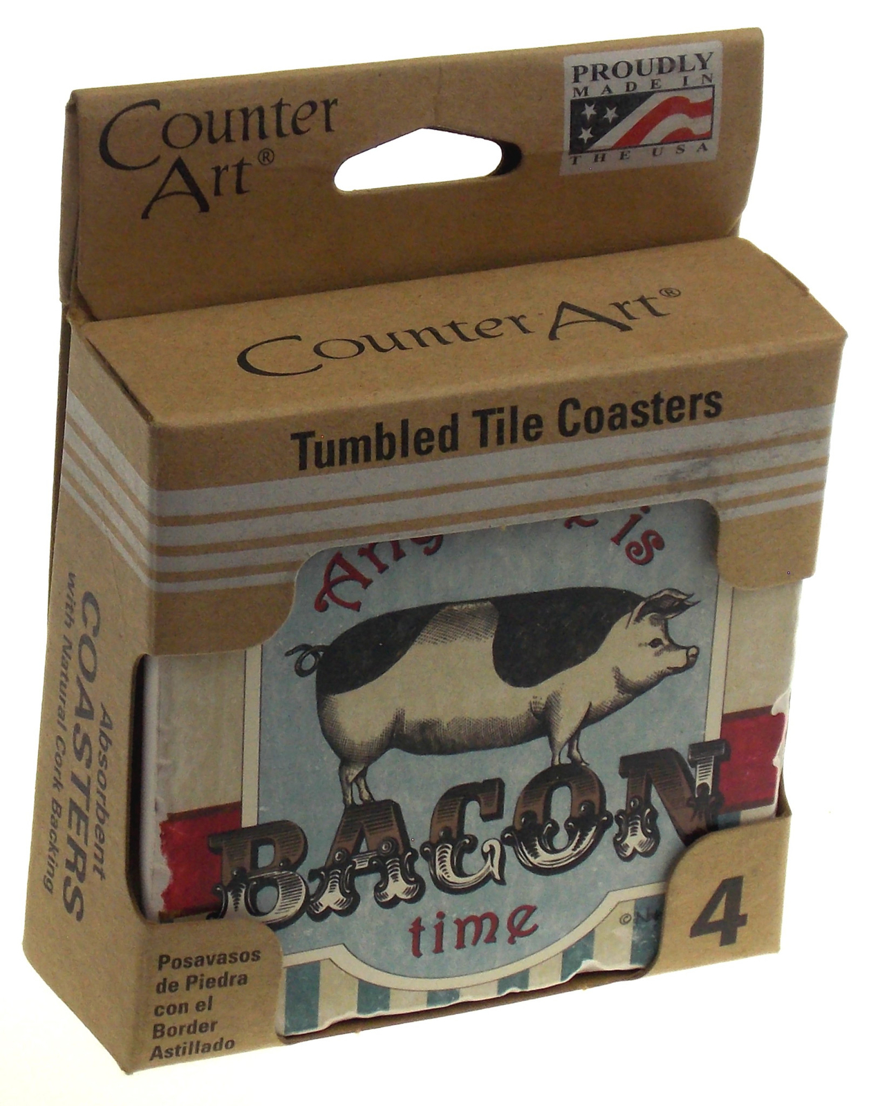 CounterArt Absorbent Stone Coasters Any time Bacon Set 4 Pig Kitchen Bar Gift gallery