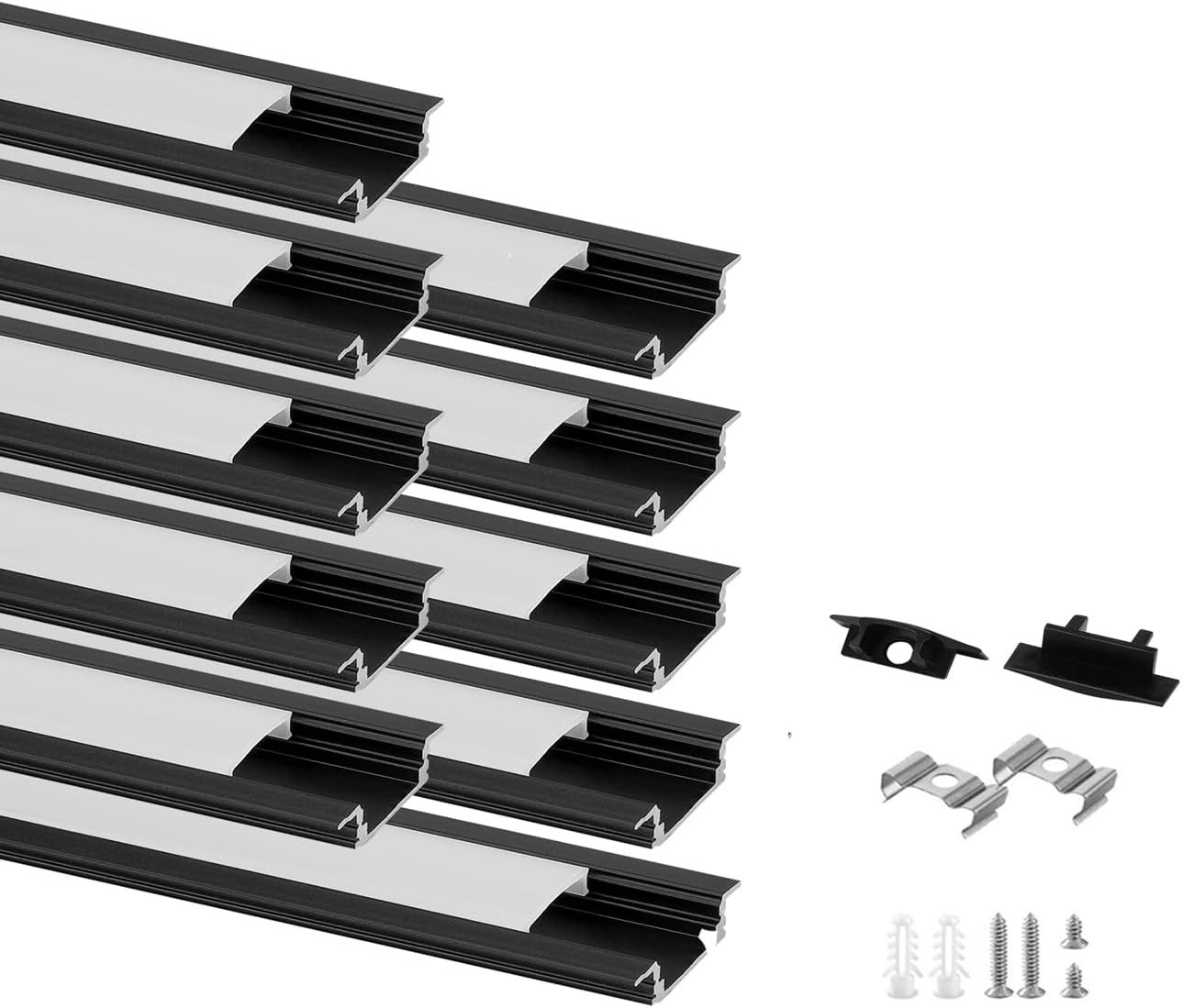 10 Pack 6.6Ft 2M Black LED Aluminum Channel,Recessed LED Strip Light Diffuser Al gallery
