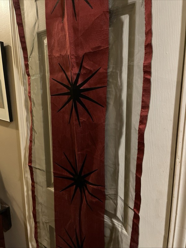 Double Sided Table Runner Maroon~Black Knit Sheer Fabric Star Burst 55.5”L 19.5” gallery