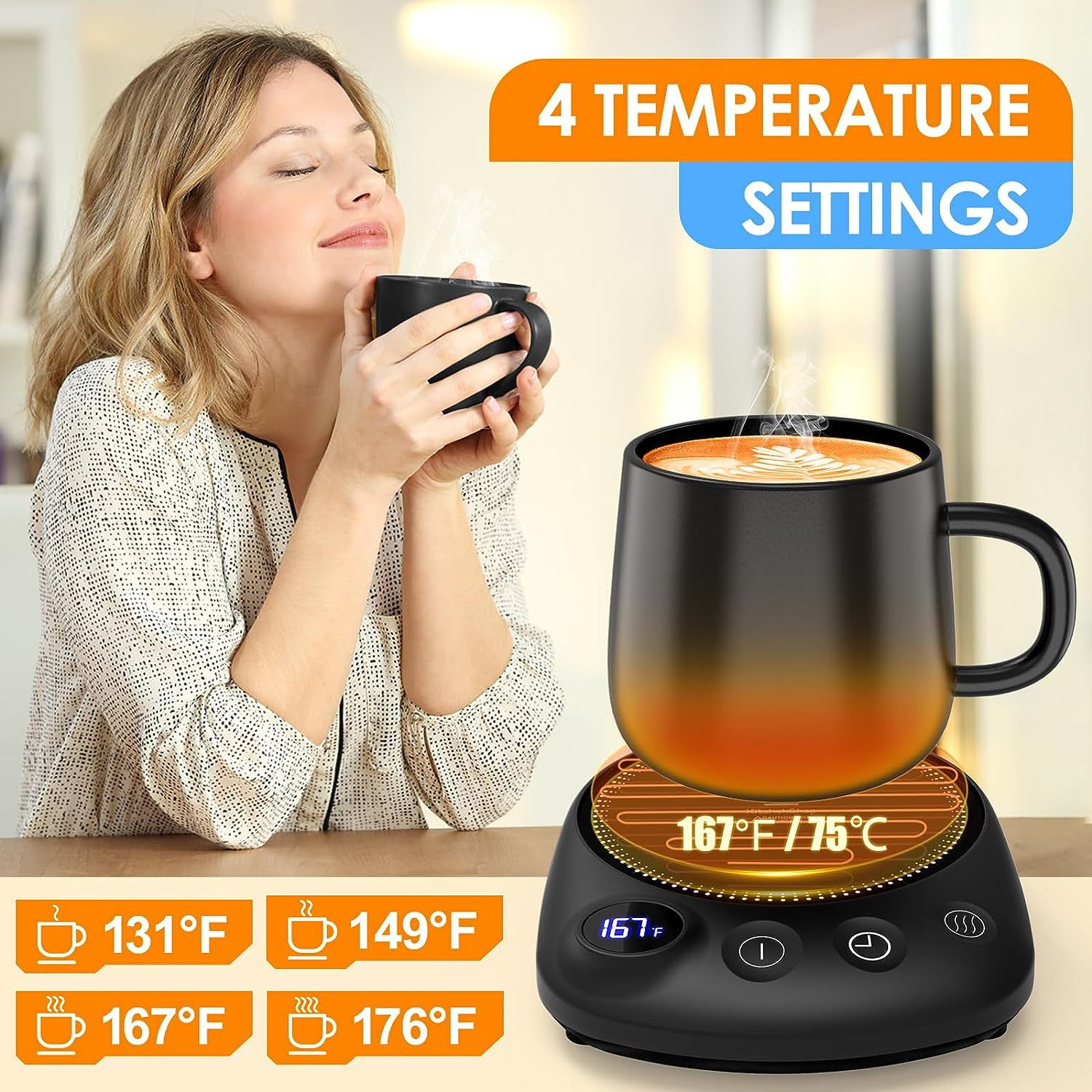 Fast Heating Mug Warmer for Desk, 4 Temps, 1-12h Timer, Auto Shut-Off, Black Pro gallery