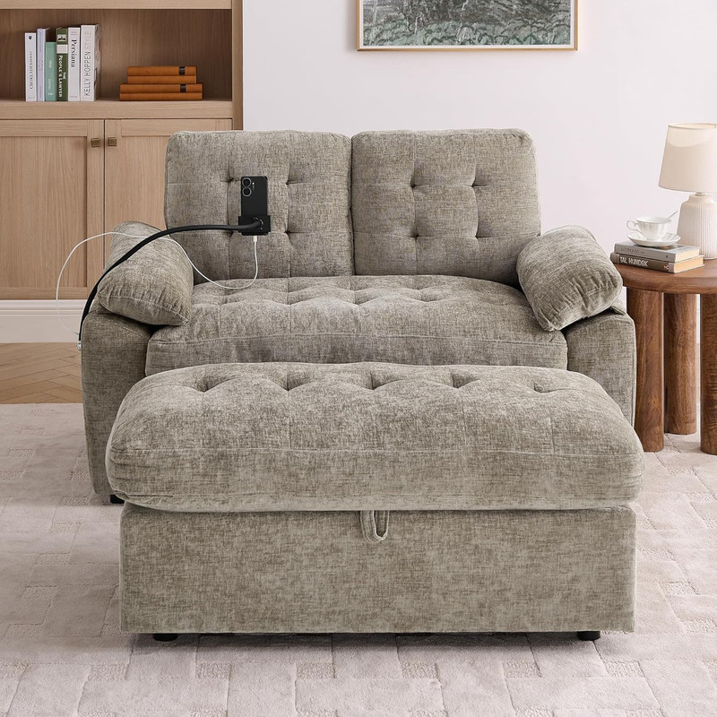 Adjustable Loveseat Sleeper Chair with USB Port & Storage Ottoman gallery