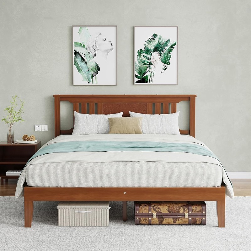 Solid Wood Bed Frame with Headboard Heavy Duty Platform Bed Frame Pine Wood gallery