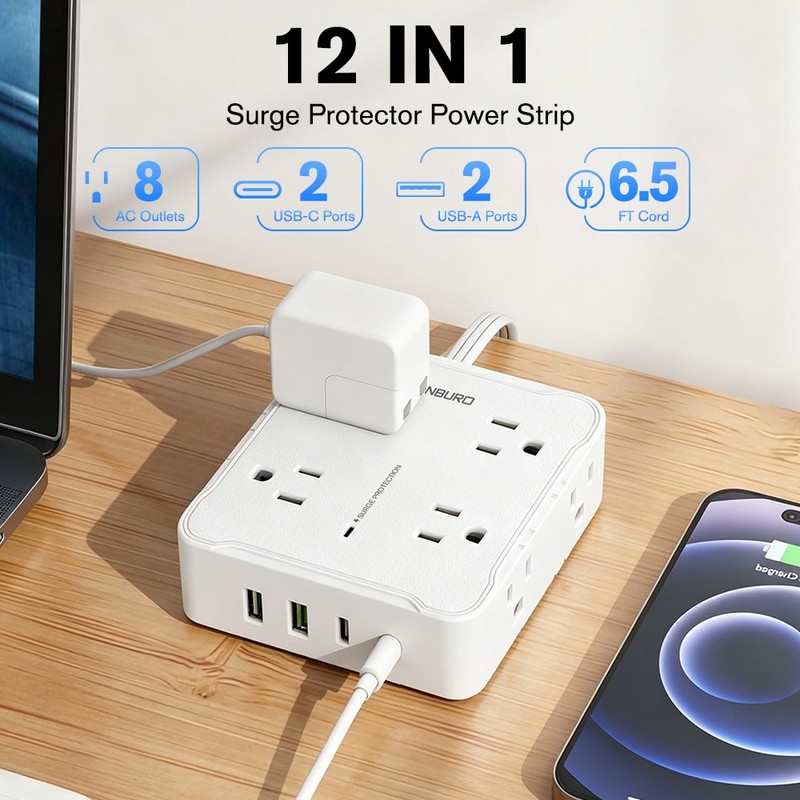 Wall Mountable USB Surge Protector Power Strip +4/6USB Ports 3/8/16 Outlet Plug gallery