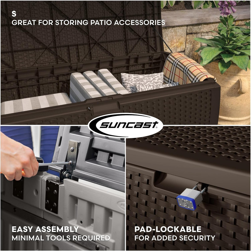 DBW9200 99 Gallon Outdoor Wicker Plastic Patio Storage Chest Bin with Handles fo gallery