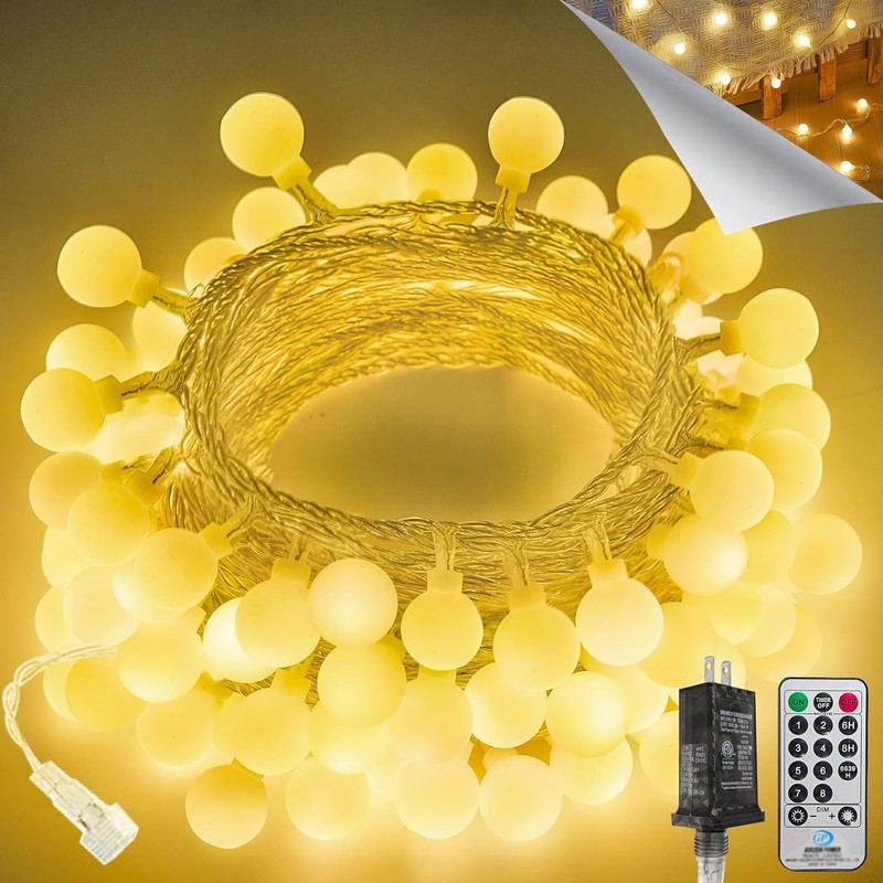 Connectable 43FT 100LED Globe String Lights | 8 Modes Warm White String Light... gallery