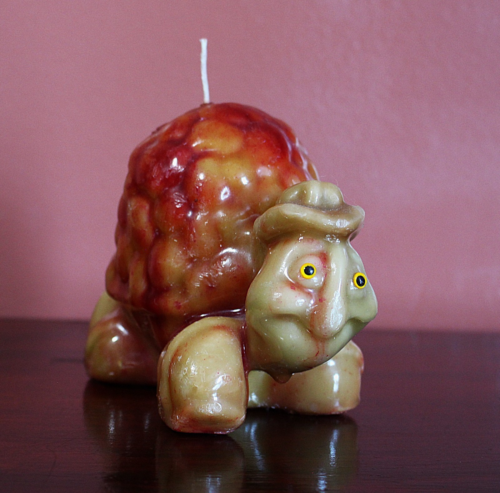 Whimsical Turtle Themed Colorful Candle Tie Dye Design Orange Red Brown gallery