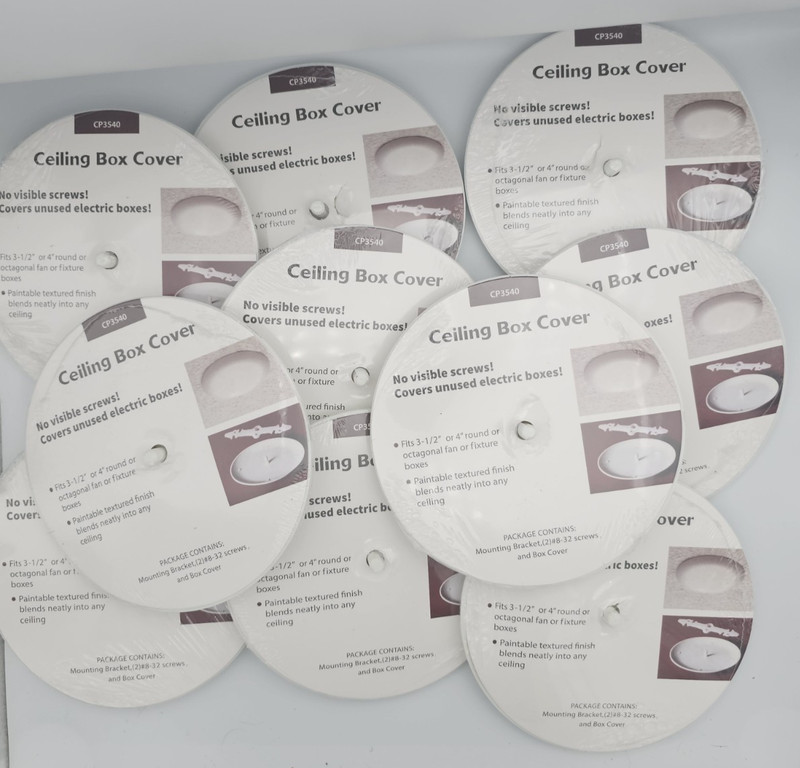 10pk Ceiling Box Covers White No Visible Screws Paintable Finish 3.5” or 4” -New gallery