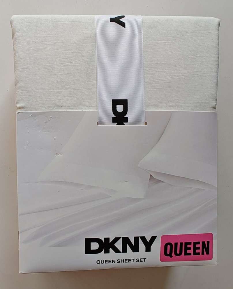 DKNY Sheet Set QUEEN Solid White Plain Easy Care 17" Deep Fit Polyester Pre-Wash