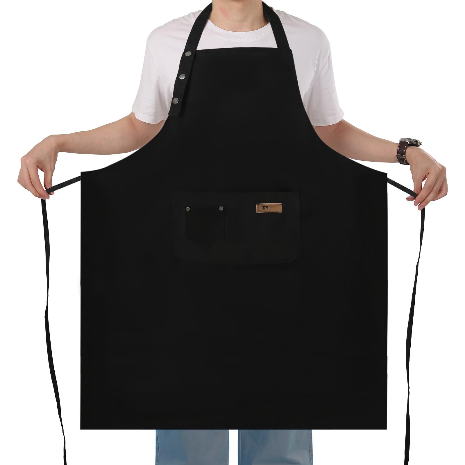Extra Large Aprons for Men Adjustable Button Bib Apron with 3 Pockets Chef Co gallery