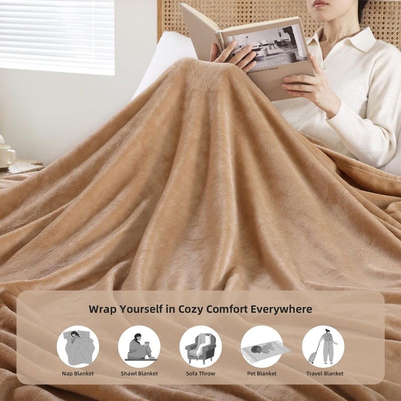 King Size Throw Blanket Bed Camel Soft Warm Fleece Plush 108x90 Inch gallery