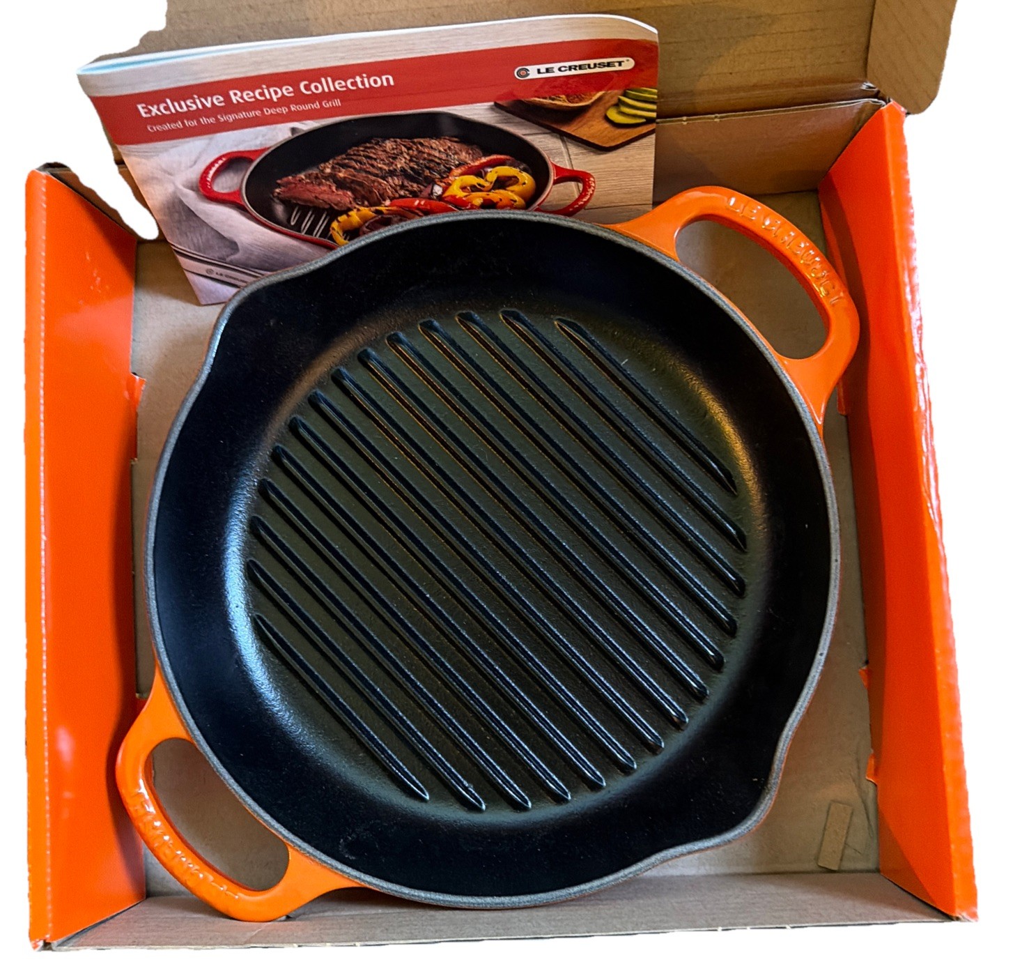Le Creuset Enameled Cast Iron Deep Round Grill 9.75 in 25 cm Flame Orange NEW gallery