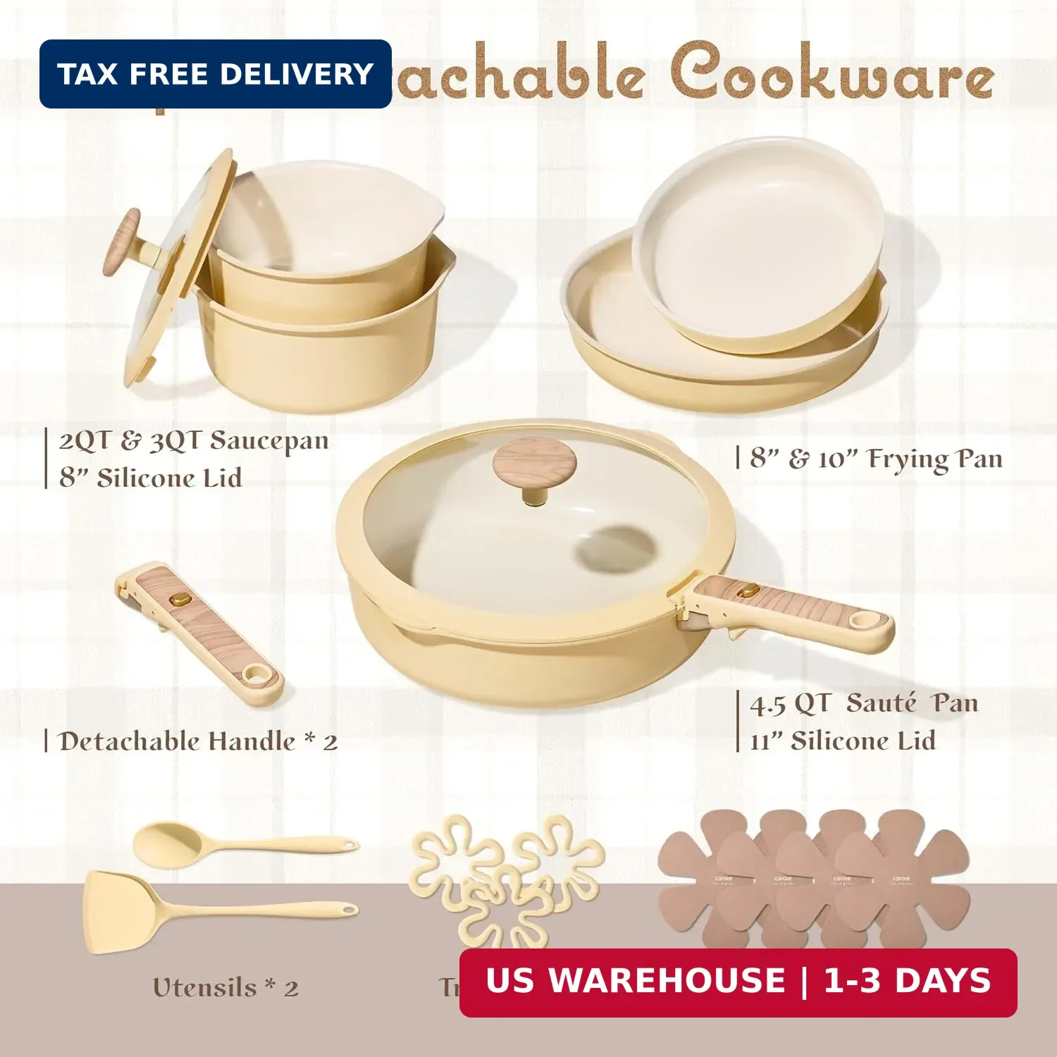 CAROTE 18 Pcs Ceramic Cookware Set Detachable Handle, Non Toxic Pots and Pans Se gallery