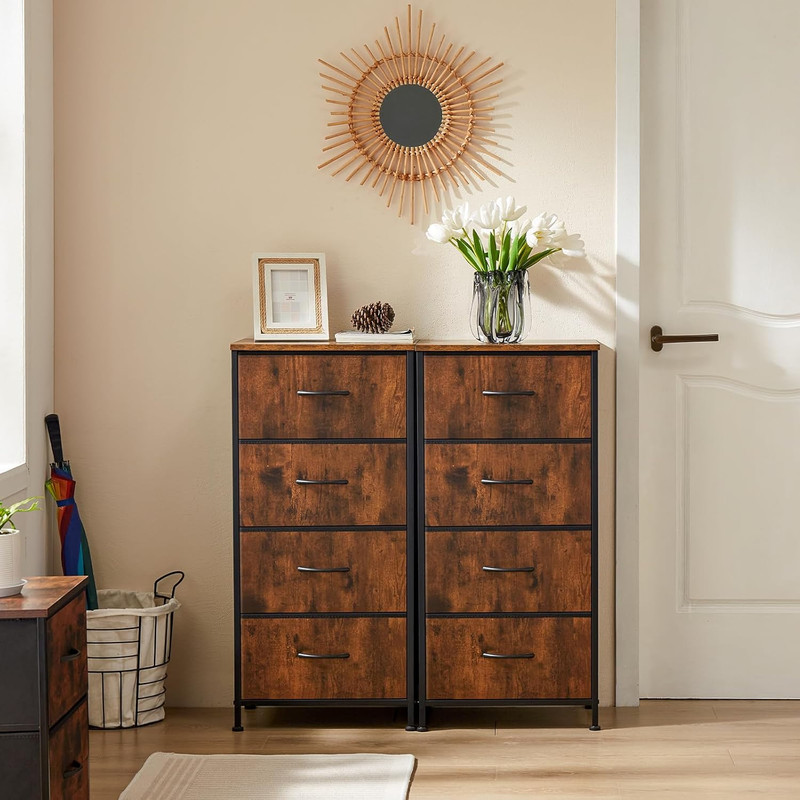 Nightstand with 4 Drawers Bedside Table with Removable Fabric Bins Sturdy Steel gallery